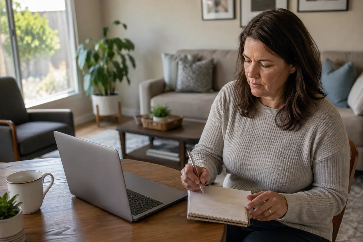 Homeowner preparing details for an online water leak help request