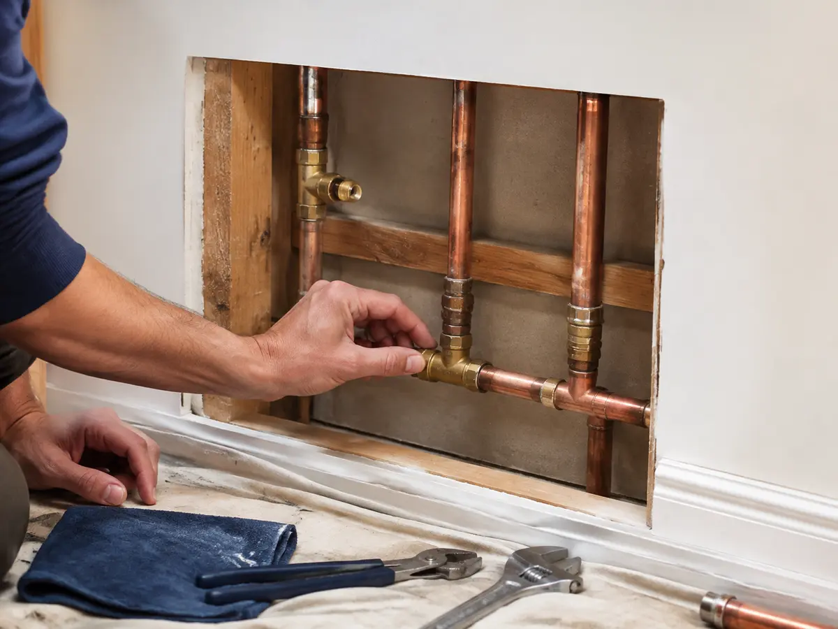 Exposed residential water pipes prepared for repair