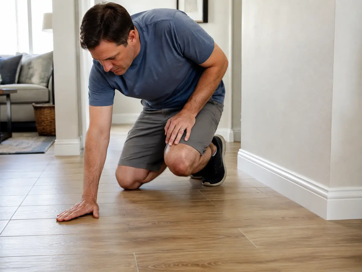 Homeowner checking a warm area on residential flooring